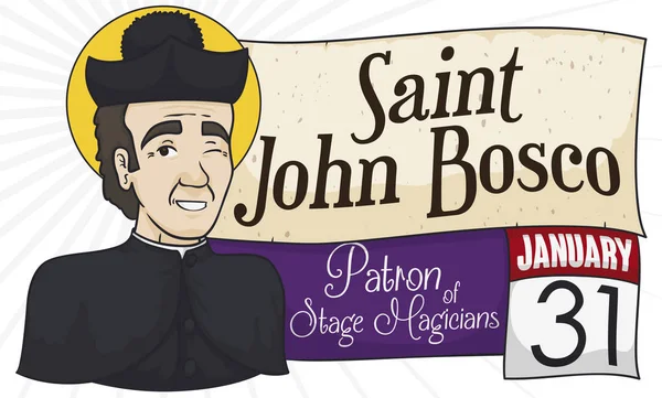 Saint John Bosco Beschermheilige Van Fase Magiërs Illusionisten Met Scroll — Stockvector