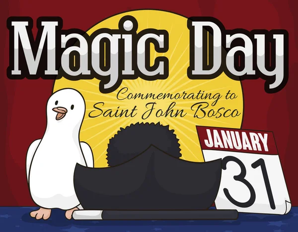 纪念圣约翰博斯科和魔术日的舞台, 矢量插图 — 图库矢量图片