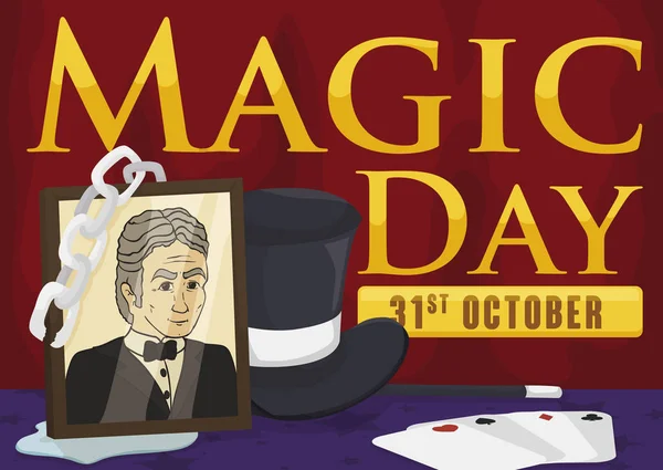 Elementen Onthouden Van Fantastische Magische Shows Van Harry Houdini Magic — Stockvector