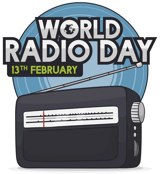 Ortak Siyah Analog Radyo Anten Tebrik Işareti Ile Dünya Dünya — Stok Vektör