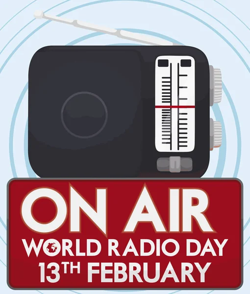 Radio Znak Mówi Powietrze Pozdrowieniami Okazji Światowego Dnia Radio Ten — Wektor stockowy