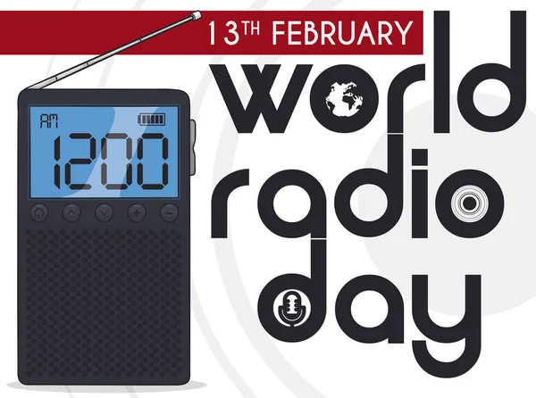 Malutkie Radio Cyfrowy Ekran Radiofonii Telewizji Świata Radio Dzień Imprezy — Wektor stockowy