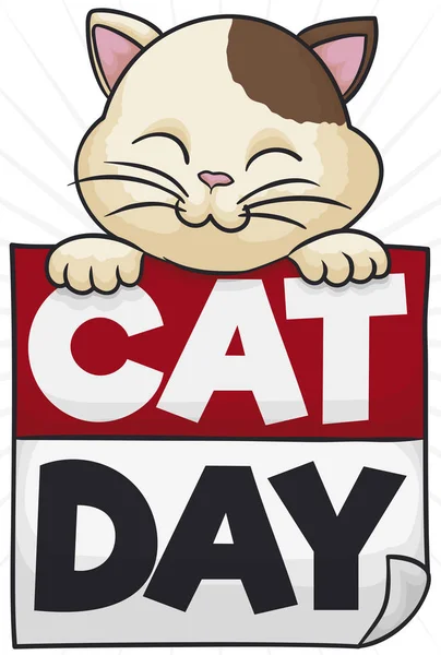 Gato Sonriente Sobre Calendario Hojas Sueltas Listo Para Celebrar Feliz — Vector de stock