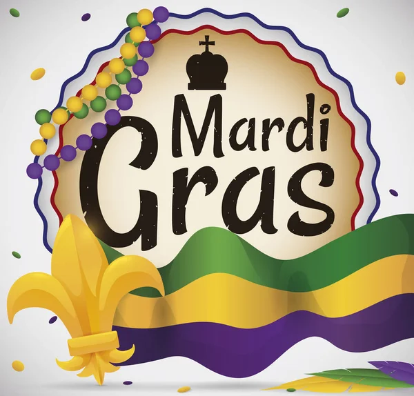 Флер де Лис, прапор Mardi Gras, коміри та етикетка для карнавалу, Векторні ілюстрації — стоковий вектор