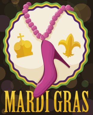 Hanging High Heel in Necklace for Mardi Gras Carnival, Vector Illustration clipart
