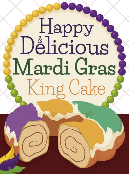Король торт, пір'я і барвисті намиста на святкування Марді гра, Векторні ілюстрації — стоковий вектор
