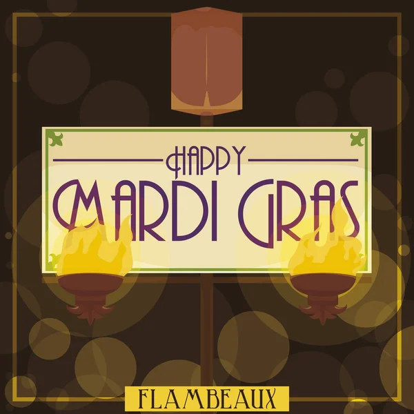 Traditional Flambeaux with Greeting for the Mardi Gras Parade, Vector Illustration — Stock Vector