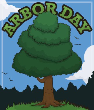 Smiling Tree Winking at you to Celebrate Arbor Day, Vector Illustration clipart