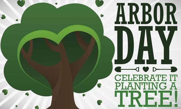 Árbol con follaje en forma de corazón para celebrar el Día del Árbol, ilustración vectorial — Vector de stock