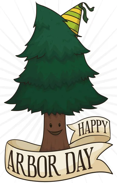 松树与党帽子和丝带庆祝 Arbor 天, 向量例证 — 图库矢量图片