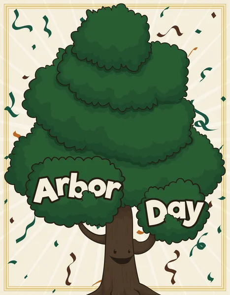 Arbre mignon couvert de confettis célébrant le jour de l'arbre, Illustration vectorielle — Image vectorielle