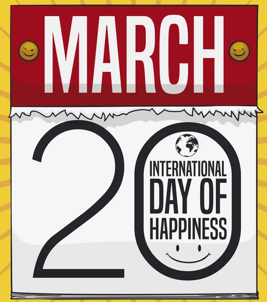 Kalender Lembaran dengan Salam untuk Hari Kebahagiaan Internasional, Ilustrasi Vektor - Stok Vektor
