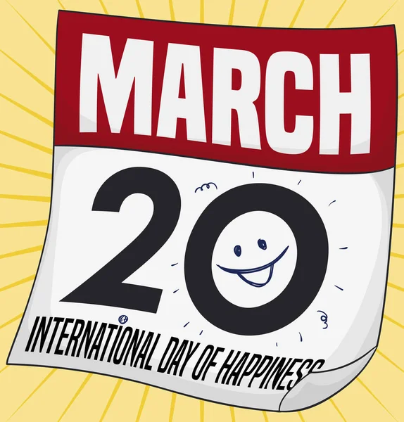 Kalender berdaun longgar Peringatan Hari Kebahagiaan Internasional dengan Senyum, Vektor Ilustrasi - Stok Vektor