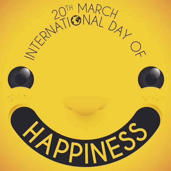 Usmívající se tvář oslavit mezinárodní den štěstí, vektorové ilustrace — Stockový vektor