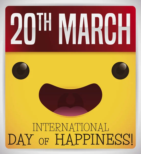 Kalender mit lächelndem Gesichtsausdruck zum internationalen Tag des Glücks, Vektorillustration — Stockvektor