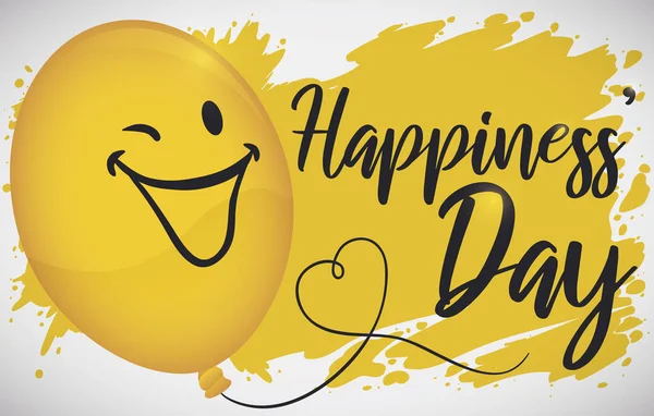 Happy Balloon over Yellow Splatter Celebrating Happiness 'Day, Vector Illustration — стоковый вектор