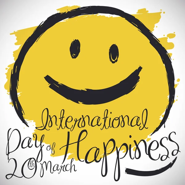 Zâmbet fericit în stil brushstroke pentru Ziua Internațională a Fericirii, ilustrație vectorială — Vector de stoc