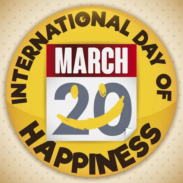 Okrągły przycisk z przypomnieniem, aby uczcić międzynarodowy dzień szczęścia, ilustracji wektorowych — Wektor stockowy