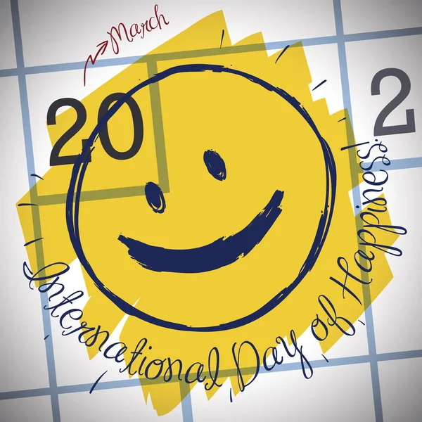 Calendrier avec Happy Smiley Rappel pour la Journée internationale du bonheur, Illustration vectorielle — Image vectorielle
