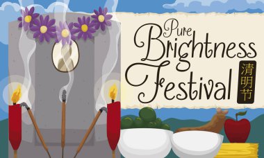 Geleneksel teklifler ile Grave Çin saf parlaklık Festivali, vektör Illustration kutlamak için