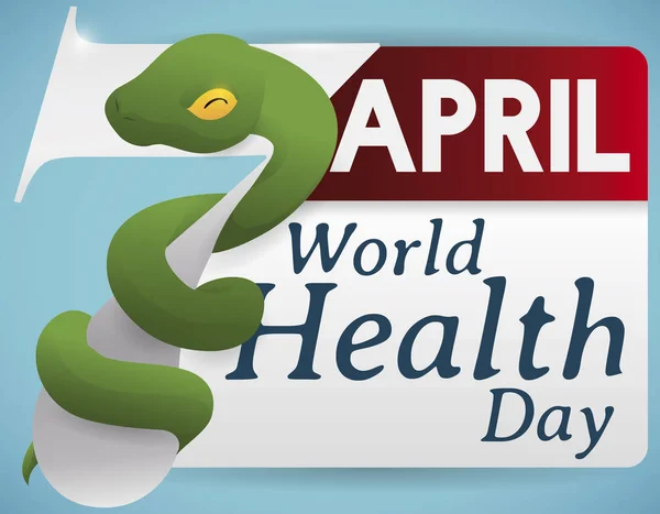 Snake Tangled in the Number Date of World Health Day, Vector Illustration — Stock Vector