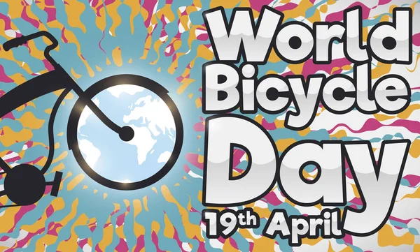 Bicicleta com Globo e fundo psicodélico para comemorar o dia da bicicleta, ilustração vetorial —  Vetores de Stock