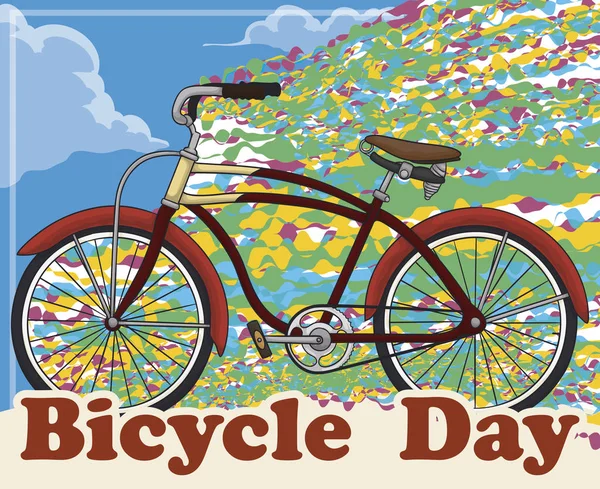 Bike Trip and Colorful Transformation to Commemorate Bicycle Day Event, Vector Illustration — Stock Vector