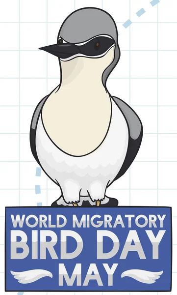 Señal de Wheatear del Norte para celebrar el Día Mundial de las Aves Migratorias, ilustración vectorial — Vector de stock