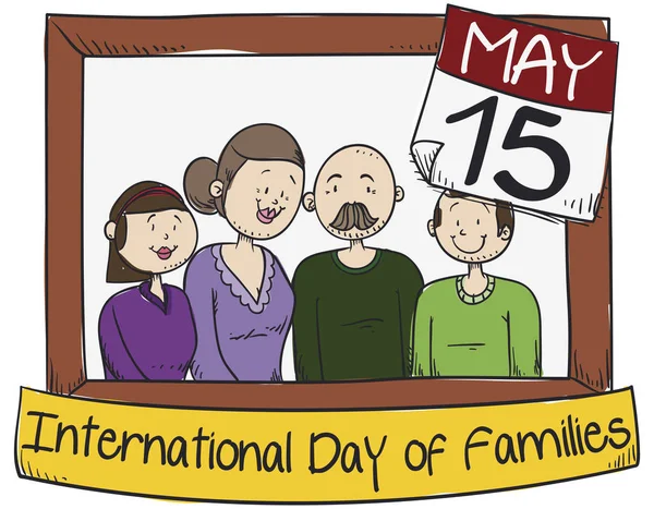 Uluslararası Aileler Günü Kutlayan Orta Yaş Ebeveynleri ile Mutlu Aile, Vektör İllüstrasyon — Stok Vektör