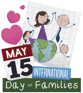 Drawing, Calendar and Hearts Promoting the International Day of Families, Vector Illustration clipart