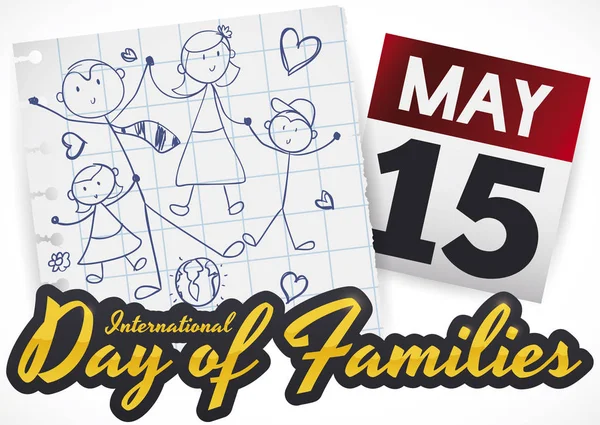 家族の日を祝うかわいい家族の絵とカレンダー、ベクトルイラスト — ストックベクタ