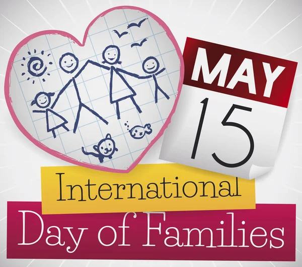 Takvim ve Aile Kutlayan Uluslararası Aile Günü ile Kağıt, Vektör İllüstrasyon — Stok Vektör