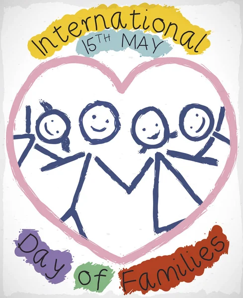 Mutlu Aile Çizim Kalp Içinde Uluslararası Aileler Günü Kutluyor, Vektör İllüstrasyon — Stok Vektör
