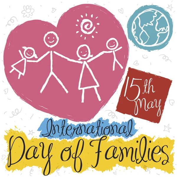 Uluslararası Aile Günü Kutlamaları için Doodle Stilinde Aile Kutlaması, Vektör İllüstrasyonu — Stok Vektör