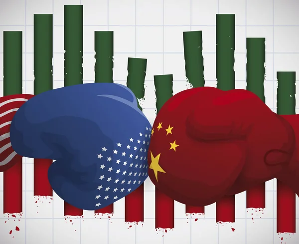 Statistika erodované v důsledku obchodní války mezi Čínou a USA, vektorová ilustrace — Stockový vektor