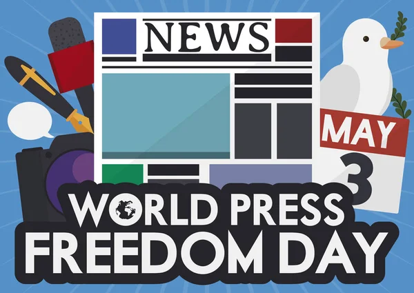 Elementos representativos para el periodismo durante el Día Mundial de la Libertad de Prensa, Vector Illustration — Archivo Imágenes Vectoriales