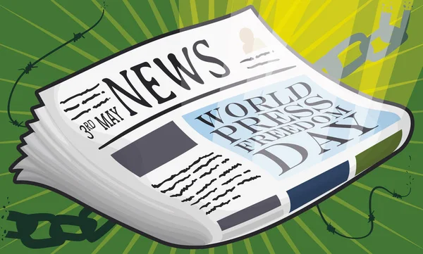 Glowing Newspaper Breaking Chains durante el Día Mundial de la Libertad de Prensa, Vector Illustration — Archivo Imágenes Vectoriales