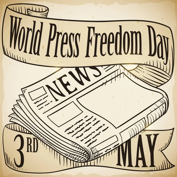 Scroll with Newspaper to Commemorate World Press Freedom Day, Vector Illustration — Stock Vector