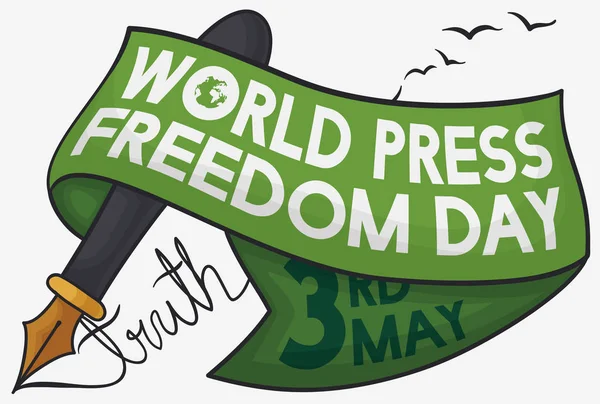 Dünya Basın Özgürlüğü Günü, Vektör İllüstrasyon Kutlamak için Tebrik Kurdele ile Kalem — Stok Vektör