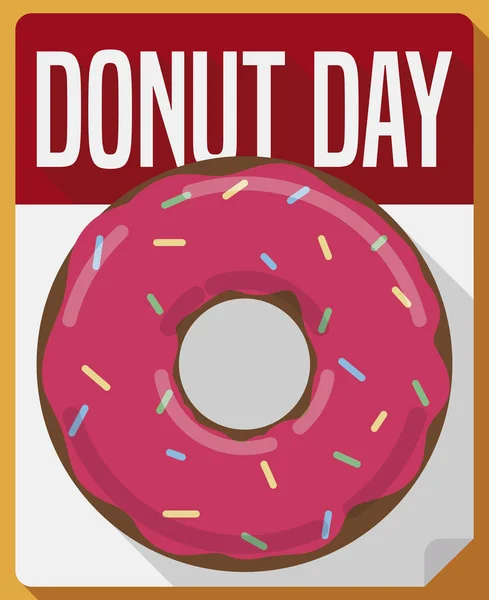 Flat Design with Doughnut over Calendar for Donut Day Celebration, Vector Illustration — Stock Vector