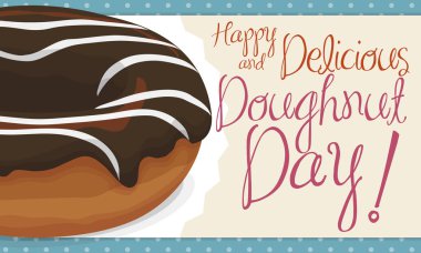 Donut ile çikolata sır ve etiket için donut gün kutlama, vektör Illustration