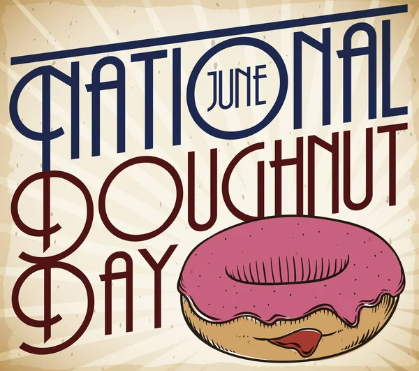 Retro design med läckra donut att fira nationella munk dag, vektor illustration — Stock vektor