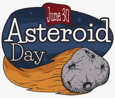 Meteor with Tail, Label, Date and Sign for Asteroid Day, Vector Illustration clipart