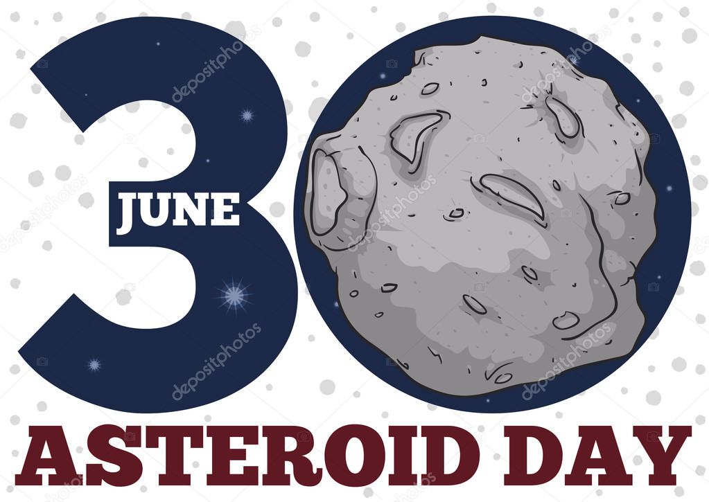 Asteroid over Date to Celebrate its Day in June 30, Vector Illustration
