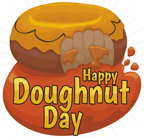 Läcker och saftig donut med sylt för doughnut dag firande, vektor illustration — Stock vektor