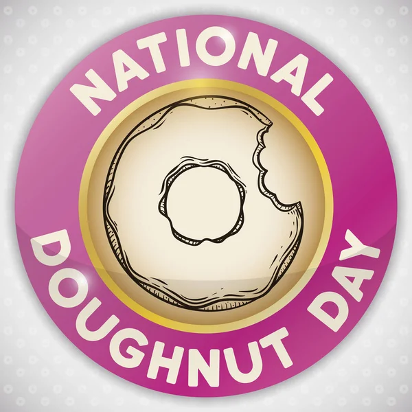 Knapp med donut ritning inuti för att fira doughnut dag, vektor illustration — Stock vektor