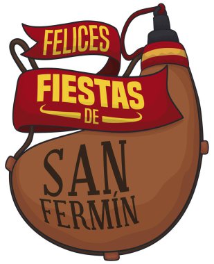 Bota Çanta Kurdeleler ile San Fermin Festivali, Vektör İllüstrasyon Kutlamak için