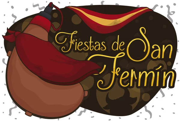 Bolso Bota con Bandera y Pañuelo para Celebrar San Fermín, Ilustración Vectorial — Vector de stock