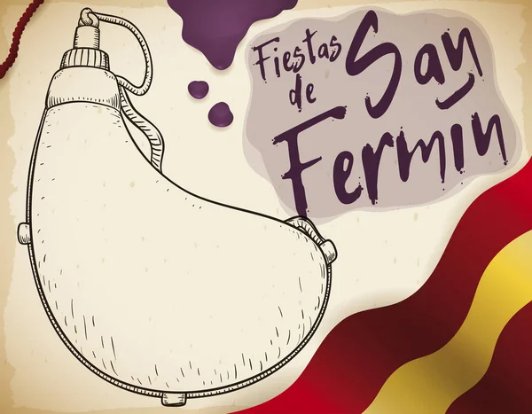 Bandera de España, sorteo de cantina y viñedo para San Fermín, Vector Ilustración — Vector de stock