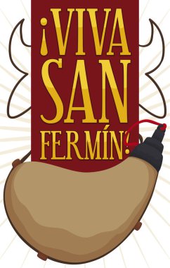 San Fermin Festivali için Tabela ve Boğa Siluetli Kantin, Vektör İllüstrasyon
